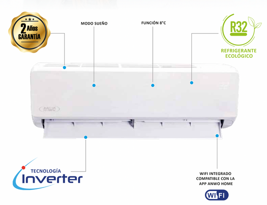 AIRE ACONDICIONADO SPLIT MURO ANWO ECOFLOW 9.000 BTUH INVERTER R32